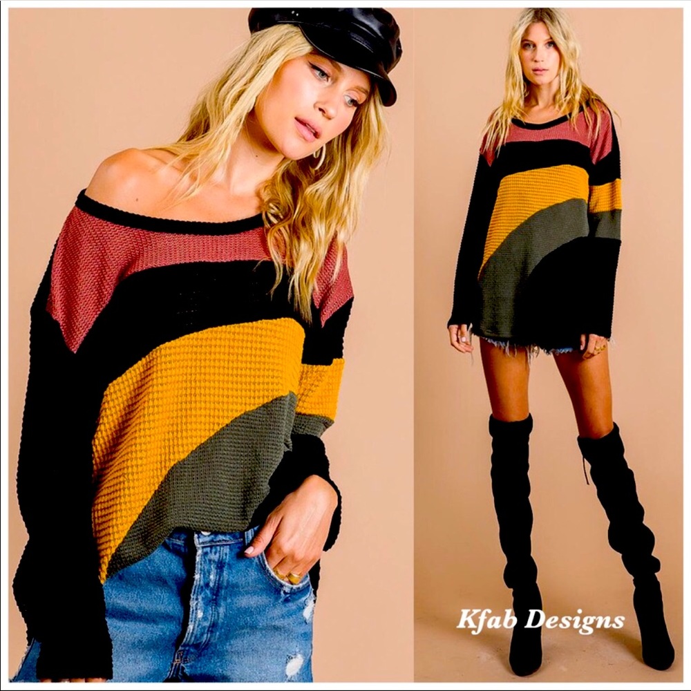 Extraordinary❤️Striped black top w/multi-colors!